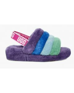 UGG Fluff Yeah Slide Pride Rainbow Purple Fur Slippers Women's Size 9